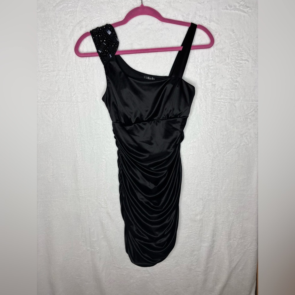 Deb Y2K Black One Shoulder Bedazzled Mini Party Prom Dress